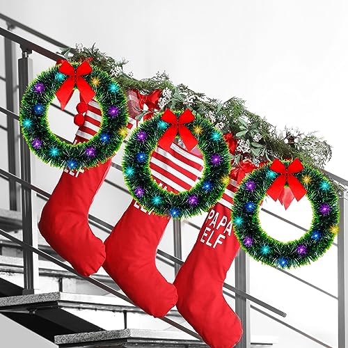 Jetec 10 Pcs 12" Lighted Christmas Wreath with Red Bow Bulk, Green - Image 3
