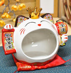EatingBiting 7.9" Japanese Ceramics Maneki Neko Crown Cat Big Mouth Ornament Collectible Figurine Storage Box Decoration Art Sculpture Home Decor Decorative Beckoning Cat for Business Opening - Image 5