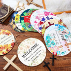 Geelin 12 Pcs Christian Seasonal Sign 12 Inch Easter Jesus He Is Risen Door Decoration Religious Cross Wood Wreath Spring Wall Hanging Art for 4th July Summer Outdoor Decor - Image 2