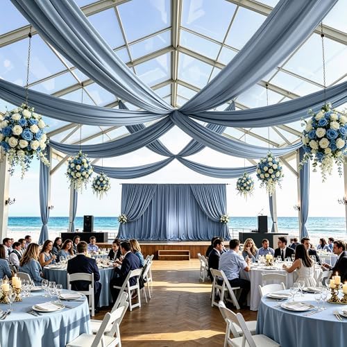 2 Panels 5ft(W) x 20ft(H) Dusty Blue Ceiling Drapes for Wedding Parties by PartyVillage