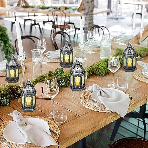 Hortsun 24 Pcs Mini Halloween Lantern Centerpiece with LED Candle,Silver - Image 5