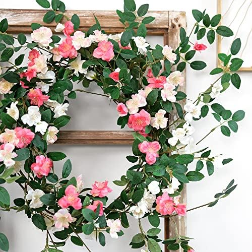 FiveSeasonStuff Pink Wild Rose Vine Garland, Two Faux Silk Floral Garlands with Greenery, Bendable Decorative Vines 12 ft Total - Image 3