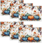 Fall Pumpkin Placemats Set of 6, 12x18 Inch Autmun Maple Leaf Table Place Mat Farmhouse Seasonal Washable Non-Slip Heat Resistant Fabric Placement Mats for Party Dining Kitchen Indoor Outdoor Decor by UIAMT