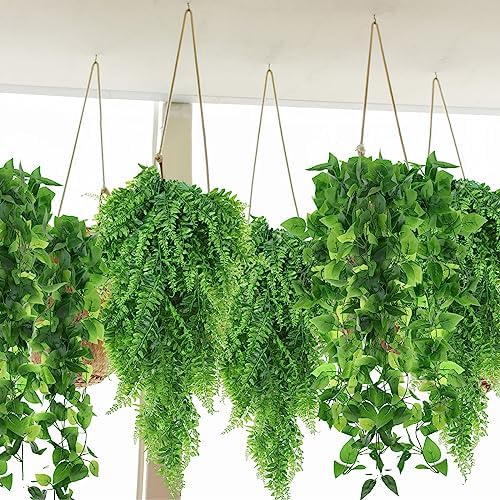 Hoteam 12 Pcs Artificial Hanging Greenery Plants, Pothos, Persian Grass - Image 4