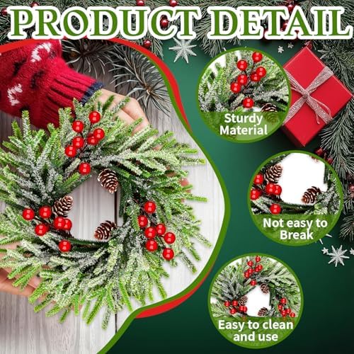 4 Pcs Christmas Wreath 10 Inch Green Artificial Wreaths Red Berry Pinecones Wreaths for Front Door Cabinets Wreath Indoor Outdoor Wall Decor Christmas Wall Home Decoration - Image 3