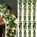Eucalyptus Garland with Lights, 4 Packs 6FT Green Flower Garland Decor, Artificial Faux Eucalyptus Leaves Greenery Vines for Table Runner Wedding Centerpieces Backdrop Decorations (Warm Color) by Unknown