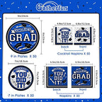 Graduation Party Supplies Dinnerware Set blue Disposable dinner paper plates dessert paper plates and Napkins for Congrats Grad Party Decorations, Serve 50 - Image 2