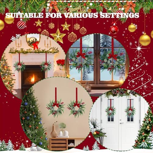 Small Christmas Wreaths 4Pcs, 10 Inch Mini Wreaths for Kitchen Cabinets, Christmas Door Wreath, Small Christmas Wreath for Fireplace Window Farmhouse Indoor Home Decorations - Image 5