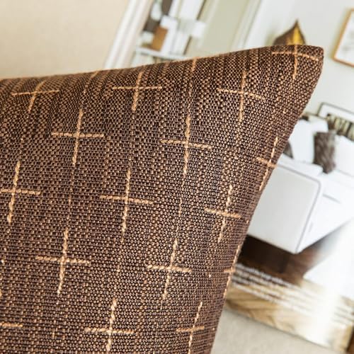 MIULEE Pack of 2 Decorative Burlap Linen Euro Sham Brown Throw Pillow Covers Modern Farmhouse Vintage Pillowcases Rustic Woven Textured Cushion Cover for Sofa Couch Bed 26x26 Inch Dark Coffee - Image 2