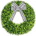 Vlorart 28" Faux Round Boxwood Wreath, Artificial Large Boxwood Wreath Front Door Wreaths Artificial Spring Summer Greenery Hanging with A Plaid Bow for Villa Wall Hanging Window Wedding Party Decor by Vlorart