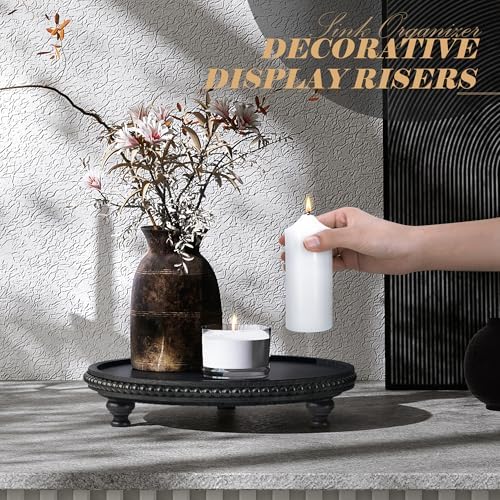EOSAHR Wood Round Display Riser with Beaded for Modern Home Decor, Black - Image 3