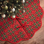 Junkin Red Green Plaid Quilted 60in Christmas Tree Skirt Tartan Tree Decor by Junkin