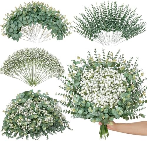 Serwalin 200PCS Mixed Eucalyptus Stems with Baby's Breath Greenery by Serwalin