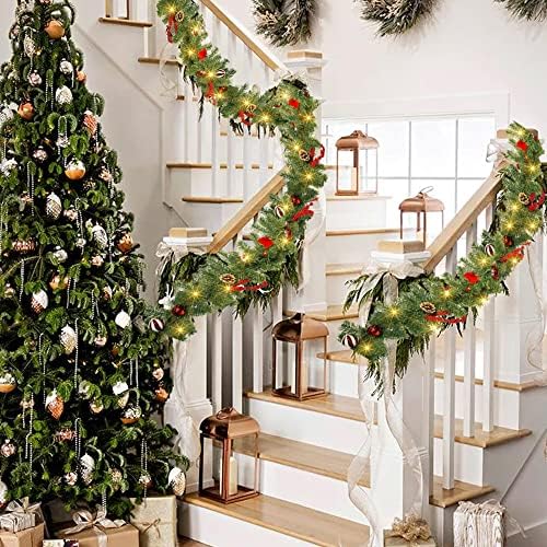 Nerosun 9FT Christmas Garland with 50LED Lights, Battery Operated Prelit Garland Christmas Decorations Timer 8 Mode, Artificial Outdoor Christmas Garland Greenery Pinecone for Indoor Door Decor - Image 3