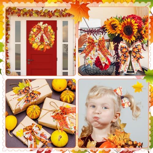 Yuefunny 10 Pcs Fall Ribbon 4 Mesh Ribbons 6 Burlap Wired Edge Ribbons - Image 6