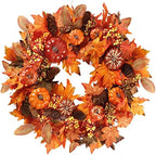 Sggvecsy Fall Wreath 20’’ Autumn Front Door Wreath with Various Pumpkin Cluster of Berries Maple Leaves Pine Cones for Outside Indoor Wall Window Festival Thanksgiving Harvest Autumn Fall Decor by Sggvecsy