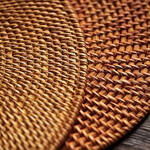 13" Natural Hand Woven Rattan Placemats for Dining Table,Decorative Heat Resistant Mats for Kitchen Coutertops,Hot Dishes,Pots and Pans,Round Diameter 35CM (Set of 2,Gold) - Image 7