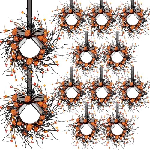12 PCS Mini Halloween Wreaths for Kitchen Cabinets Pumpkin Door Wreaths by Unknown