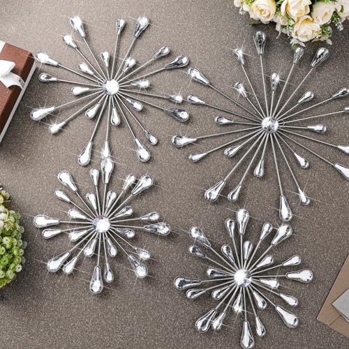 Hicarer 4 Pcs Starburst Wall Decor, Bling Metal Wall Art, Silver - Image 6