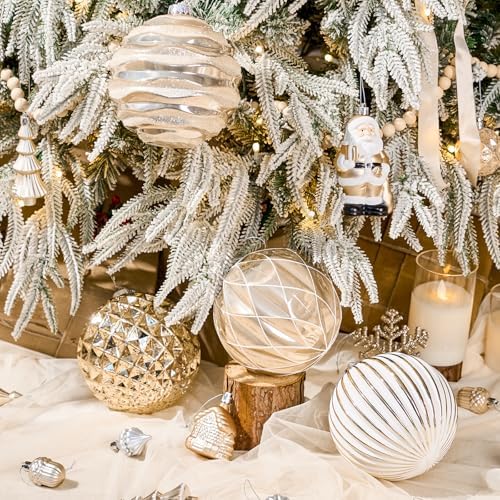 JORNOY Christmas Balls Ornaments Set, 6 inch/150mm Extra Large Shatterproof Plastic Hanging Bulbs for Xmas Tree Decorations Holiday Party with String, 4 Pack-Champagne White - Image 3