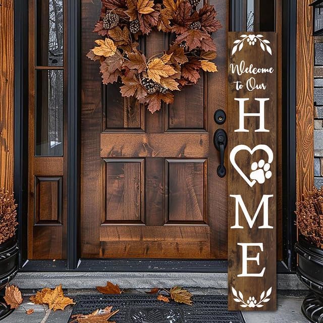 FemiaD Welcome To Our Home Sign For Front Porch Standing 8x63inch Wooden Dog Paw Welcome Sign Large Farmhouse Rustic Outdoor Tall Vertical Porch Sign for Home Front Door Wall Decor - Image 3