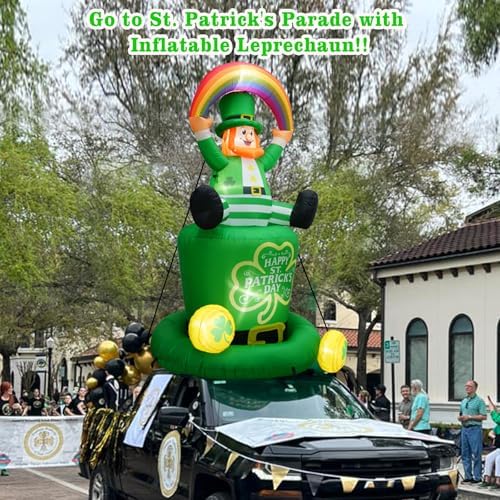 7.1FT St. Patricks Day Inflatables Leprechaun Holding Rainbow Sitting On the Shamrock Hat Decoration, St Patrick Blow up Yard Decoration Leprechaun Inflatable Built-in 6 LED for Irish Decor - Image 6