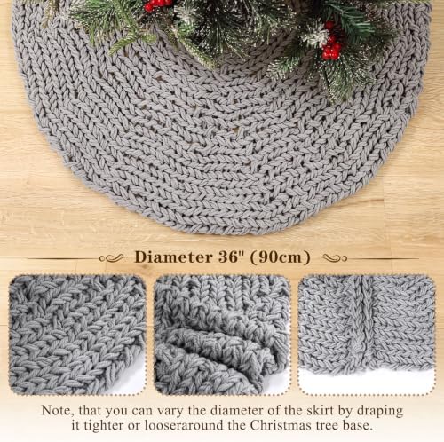 Shappy Gray 36 Inch Chunky Knit Christmas Tree Skirt Crochet Tree Skirt - Image 3
