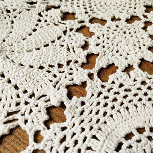 USTIDE Hand Crochet Table Runner Beige Cotton Lace Table Doilies Crochet Table Decoration for Coffee Table 15.7"X78.7" One Piece - Image 5