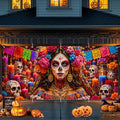 Day of the Dead Garage Door Banner 7x16 FT - Dia De Los Muertos Catrina Sugar Skull Backdrop Cover with Mexican Papel Picado Flowers Candles Decor for Double Car Garage Door Outdoor Fiesta Party by THISFIND