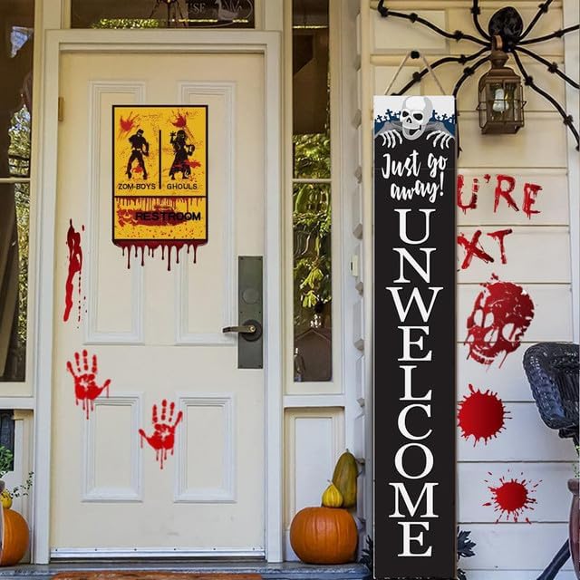 Halloween Unwelcome Sign For Front Porch Scary Wooden Vertical Go Away Sign Standing For Patio Front Door Porch Celebrate Holiday Home Party Wall Home Decor 48"×8" - Image 3