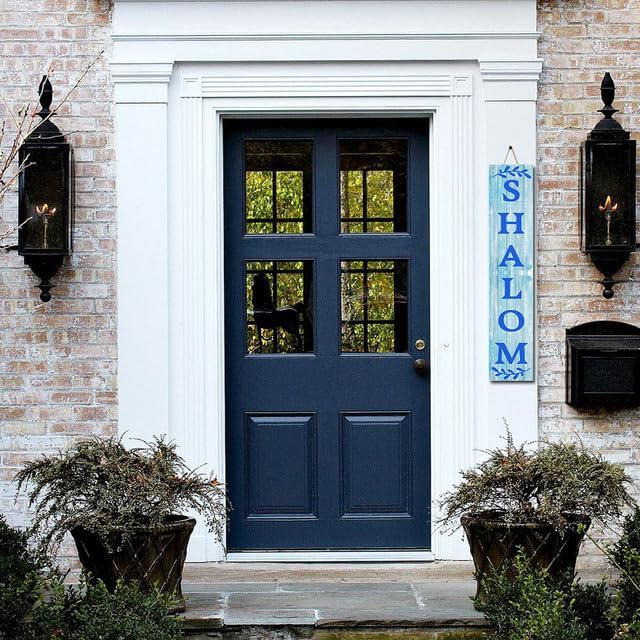 FemiaD Hanukkah Porch Sign Shalom Sign for Front Door 8x63inch Vertical Wooden Hanukkah Porch Sign Happy Hanukkah Porch Décor Standing Hanging Holiday Party Signs Chanukah Wood Welcome Sign for Door - Image 5