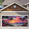 7 * 16FT Summer Sunset Garage Door Cover Decorations Sunset Palm Trees Garage Door Banner for Outdoor Indoor Summer Party Photography Backdrop by ANNAQUEEN
