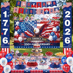 Sabary 48 Pcs 4th of July Decorations 250th Anniversary Patriotic Decoration Red White Blue Porch Banners Backdrop Hanging Swirls Balloons Honeycomb Centerpieces for Independence Day Party Supplies - Image 4
