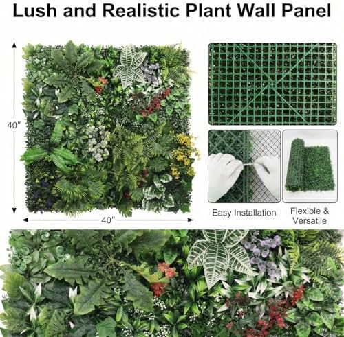 Artificial Grass Wall Panels,40"x40"2PCS Fake Flower Grass Backdrop,UV-Anti Fake Greenery Plant Boxwood Panels,Green Wall Decor for Outdoor Indoor Patio Garden Backyard balcony privacy screen - Image 2