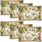 Farmhouse Lemon Placemats Set of 6 Rustic Flowers Hummingbirds Table Mats Bird Place Mats Decor Imitation Linen Heat Resistant Tablecloth for Dining Decorations Kitchen Party Restaurants 12''x18'' by gkmaolt