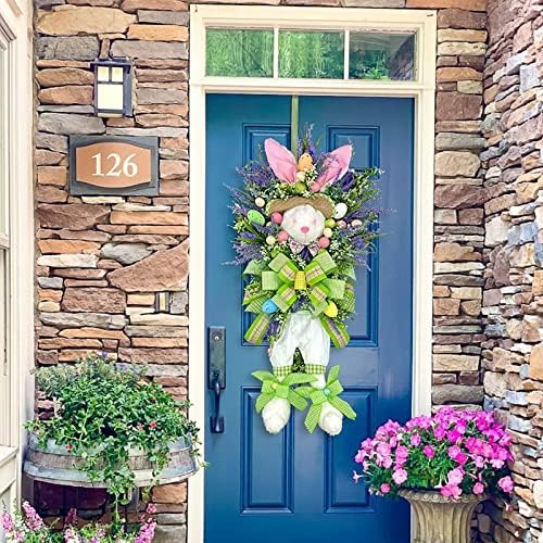 Tomppy Easter Rabbit Wreath Decor for Front Door Easter Bunny Door Wreath Hanger Easter Thief Bunny Butt and Ears Wreaths Rabbit Shape Spring Wreath Decorations for Porch Wall Door - Image 6