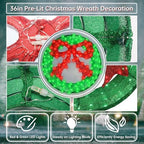 36 Inch Pre-lit Outdoor Christmas Wreath with Bow, Red Bow - Green Wreath - Image 6