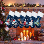 LUBOT Set of 4 Christmas Stockings (20inch) Blue Family Stocking Large Embroidered Flannel with Soft Faux Fur Fireplace Hanging Holiday Decorations 4 Pack - Image 6