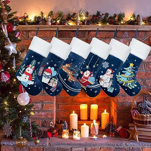 LUBOT Set of 4 Christmas Stockings (20inch) Blue Family Stocking Large Embroidered Flannel with Soft Faux Fur Fireplace Hanging Holiday Decorations 4 Pack - Image 6