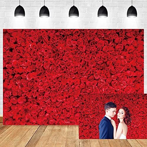 10x8ft Red Rose Photography Backdrop Red Rose Flower Wall Backdrop Rose Floral Wedding Bridal Shower Birthday Party Decoration Background Banner Valentine's Day Mother's Day Photo Backdrops by OERJU