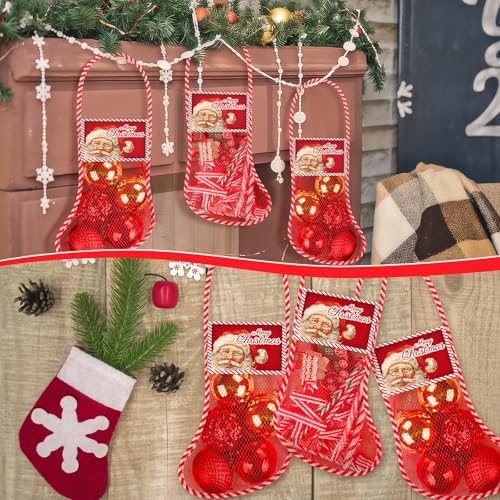 Leyndo 100 Pcs Long Mesh Christmas Stockings Bulk 50 18 Inches Christmas Stockings with 50 Santa Header Card Candy Cane Xmas Stocking for Event Gift Stuffing Family Holiday Party (Red, Green) - Image 5