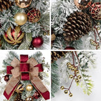 30" Christmas Teardrop Swag for Front Door Artificial Winter Swag Garland with Pine Cones, Berry Clusters, Burgundy Ball Ornaments and Ribbons for Thanksgiving Holiday Christmas Decoration - Image 3