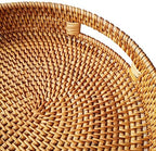 i-lan Oval Rattan X-Large Breakfast Severing Tray-17 Wicker Woven Food Storage Platters for Fruit,Bread, Drinks,Snacks|Coffee Table Serving Basket Ottoman Tray with Handles and 2.4" Wall(XXL-43cm) - Image 4