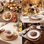 6 Pcs Rattan Charger Placemats with Napkin Rings Set, Brown - Image 4