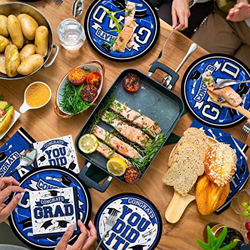 Graduation Party Supplies Dinnerware Set blue Disposable dinner paper plates dessert paper plates and Napkins for Congrats Grad Party Decorations, Serve 50 - Image 6