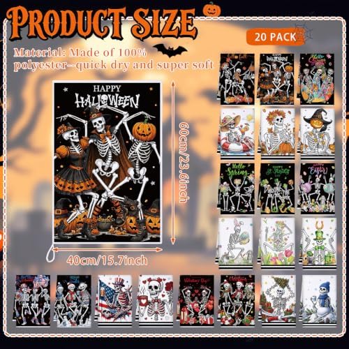 FuWeave Skeleton 20 Pcs Seasonal Holiday Kitchen Hand Towels Set - Image 3