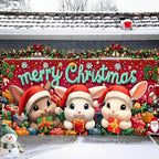 Bunnies Garage Door Banner 16x7 Ft - Rabbits in Santa Hats for 2 Car Garage Cute Decor - Image 2