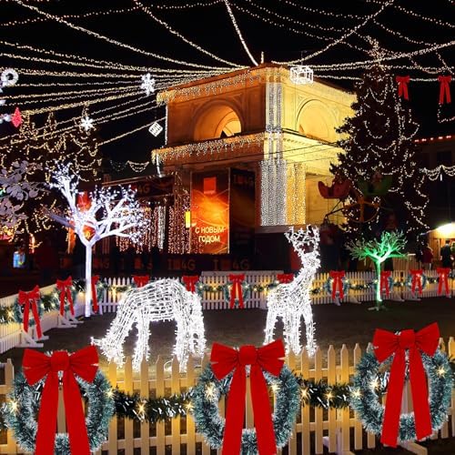 Riceshoot 50 Feet Christmas Garland with Lights 8 Red Bows Outdoor Fence - Image 5