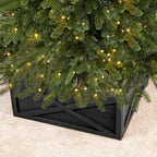 Glitzhome Christmas Tree Collar, 26" L Washed Black Wooden Tree Collar Tree Base Cover Christmas Tree Skirt Collar for 9ft Tree - Image 3