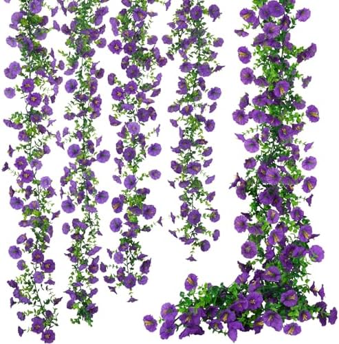 GTIDEA 6Pcs Artificial Hanging Morning Glory Flower Garland Purple 36Feet by GTIDEA